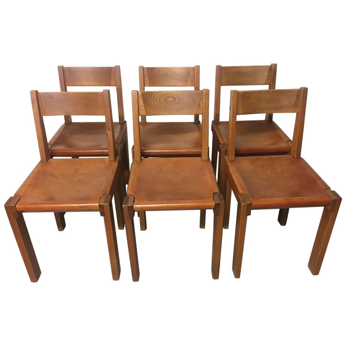Set of Six "S24" Dining Chair by Pierre Chapo
