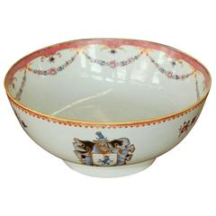 Antique Chinese Export Hand-Painted Porcelain "Famille Rose" Armorial Round Bowl 9