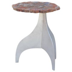 'Seve' Petrified Wood and Aluminium Side Table by Design Frères