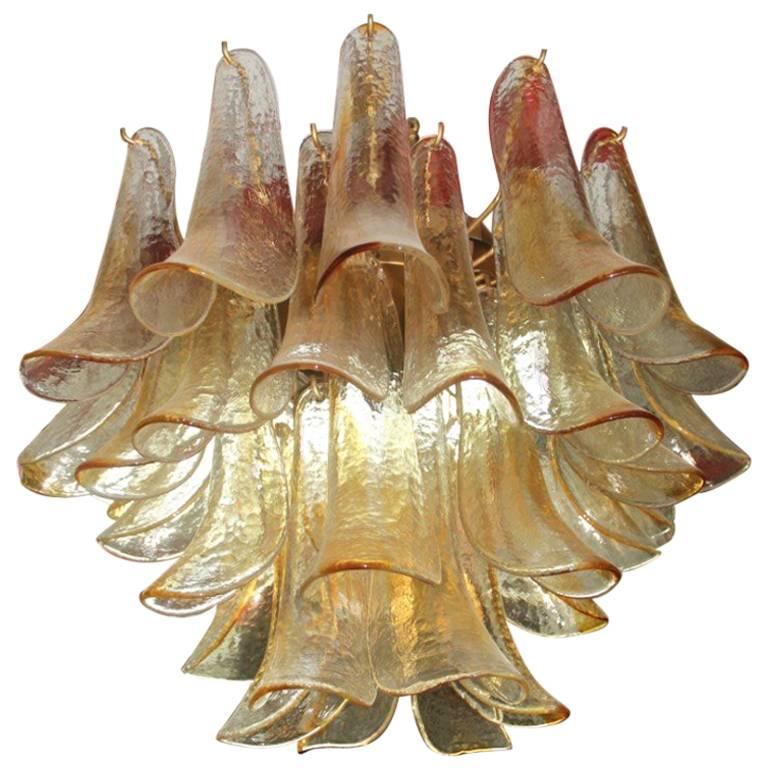Mazzega Murano Chandelier 1970 Leaves Yellow and Transparent