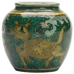 Antique Chinese Famille Verte Mythical Animal Vase