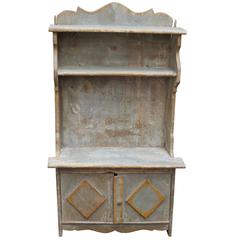 Miniature 19th Century Dresser Shelf Blue Painted Finish Folk Art Gustavian 1870 1