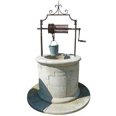 Antique Farmer's Well Hand-Carved in French Natural Limestone