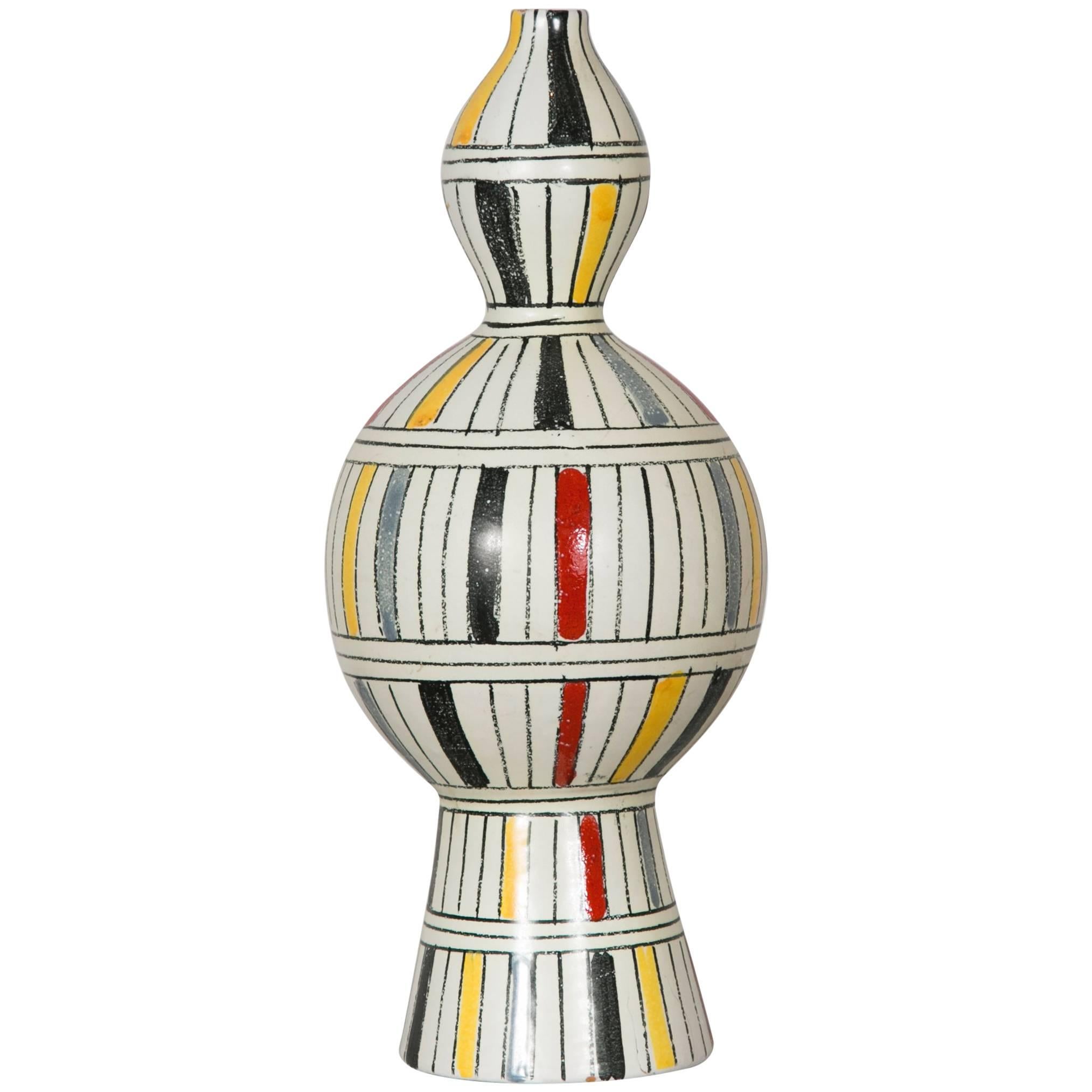 Ceramic Vase with Polychrome Striped Decor, Italy, 1960