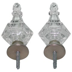 Pair of Modern Baccarat Style Glass Drapery Rod Finials with Silver Plated Bases