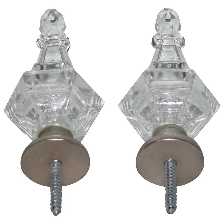 Pair Of Modern Baccarat Style Glass Drapery Rod Finials With