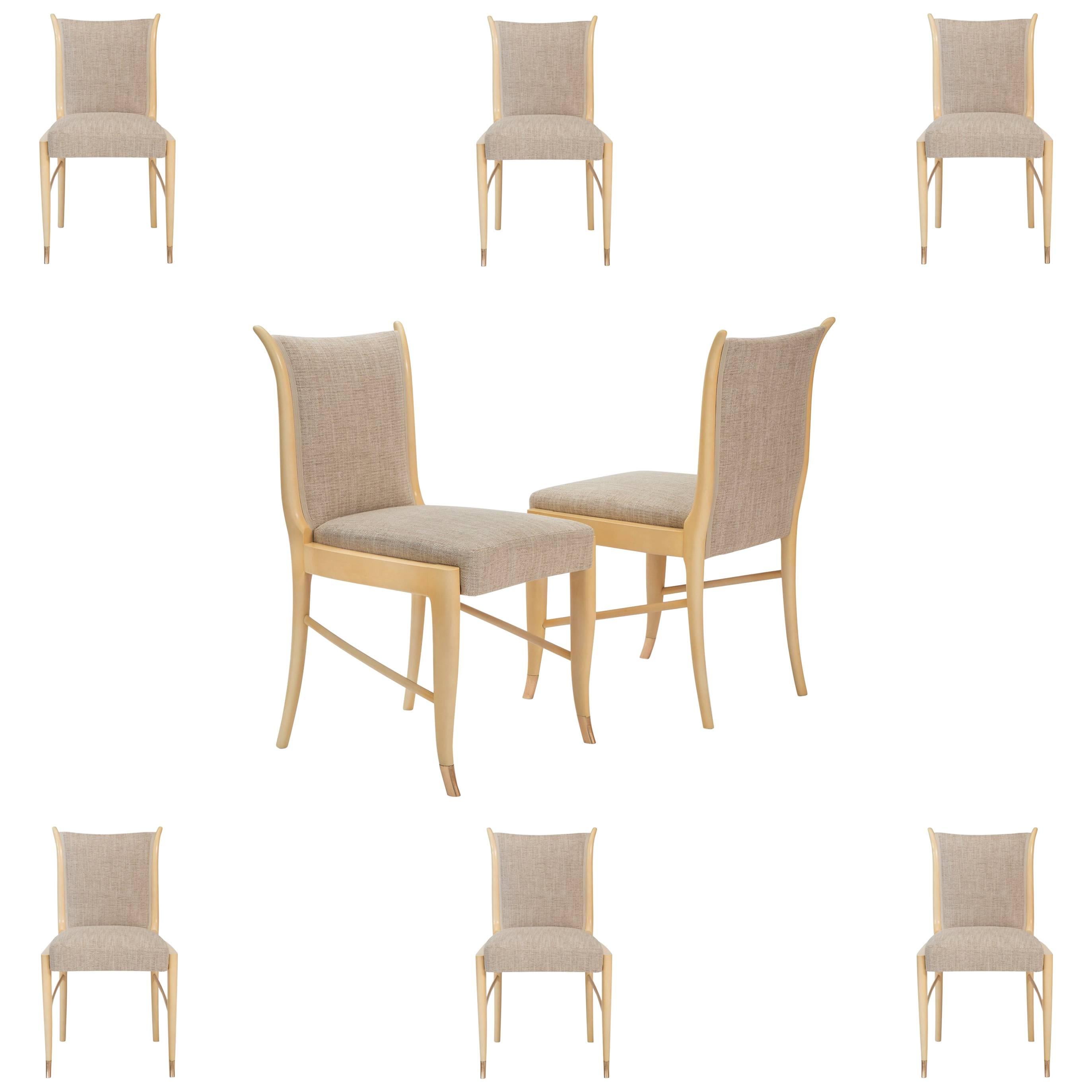 Guglielmo Ulrich, Attributed, Set of 8 Italian Lacquered and Upholstered Chairs