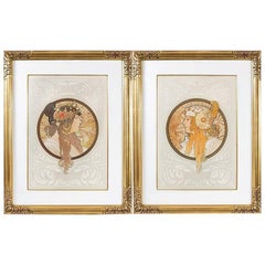 Alphonse Mucha Pair of "Byzantine Heads" Lithographs