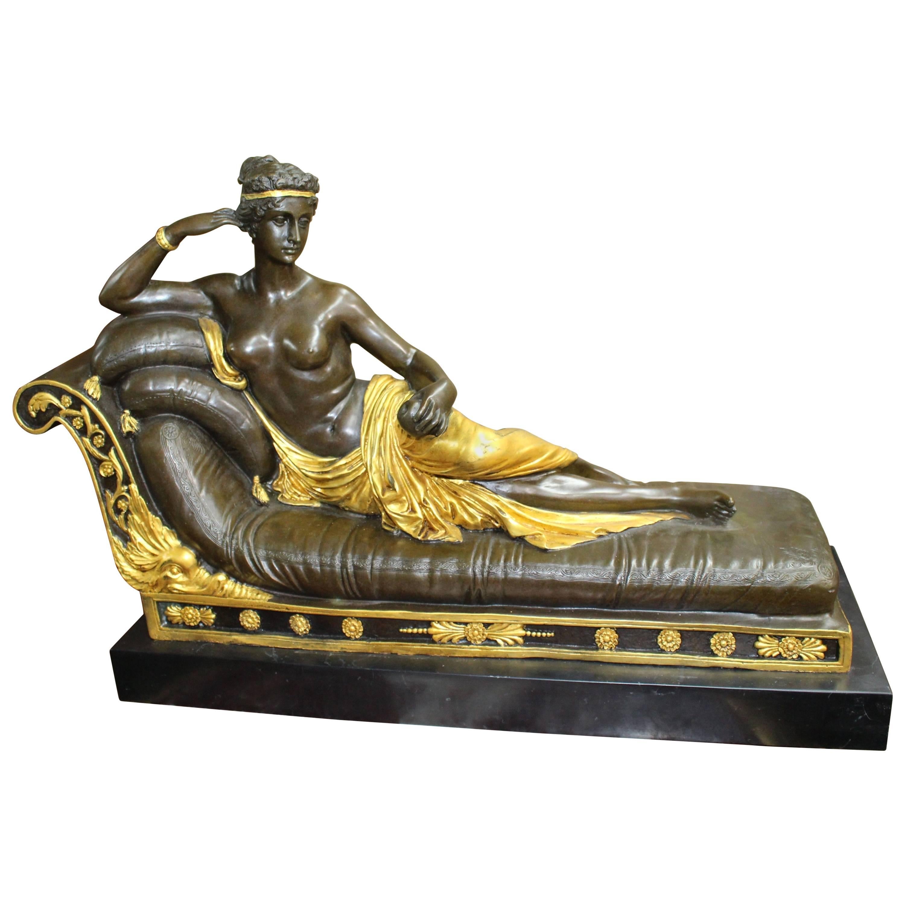 Classical Style Reclining Bronze Figure on Marble Base