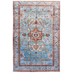 Early 20th Century Antique Persian Malayer Rug with Blue Field and Bold Botanics