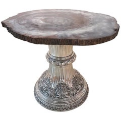 20th Century Italian Silver Table. Top is in brown Slab  Fossil American Sequoia