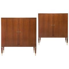 Paolo Buffa, Pair of Italian Brass, Maple and Golden Teak Cabinets