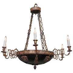 18th Century Italian Neoclassical Patinated Bronze Chandelier 1
