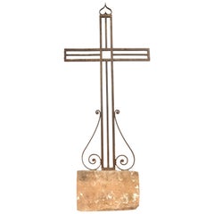 Wrought Iron Crucifix with Stone Base