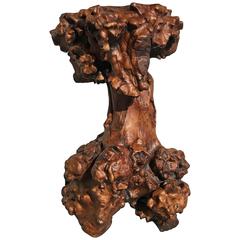 Chinese Root Wood and Burl Side Table of Pedestal, Republic Period 2