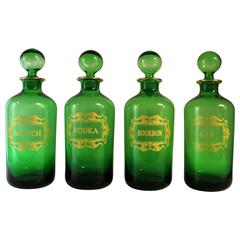 Vintage Set of Four French Glass Gilt Liquor Decanter Bottles