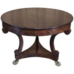 19th Century English Regency Period Mahogany Claw Foot Centre Table