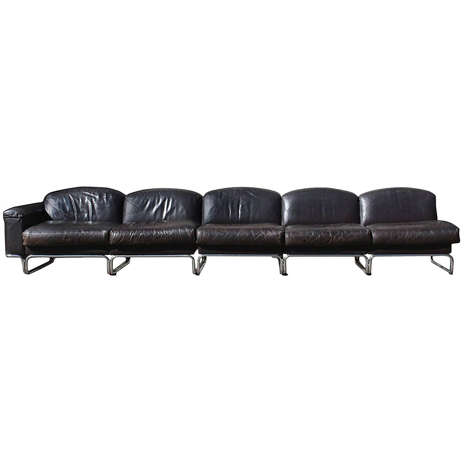 Vintage Leather and Steel Modular Sofa by Topform, Dutch Design, 1970s