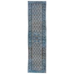 Antique Persian Hamadan Runner with All-Over Floral Pattern in Blue and Taupe