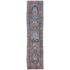 Persian Malayer Runner with Beautiful Color Palette of Blue, Pink, Red and Taupe