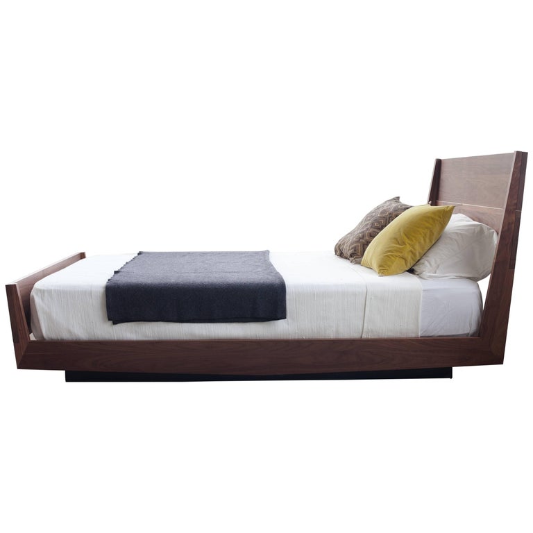 Queen Size Contemporary Walnut Floating, Solid Walnut Platform Bed Queen