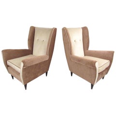 Vintage Pair of Modern Italian High Back Lounge Chairs