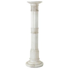 Early 20th Century French Alabaster Column Pedestal Pillar Electrified to Be Lit
