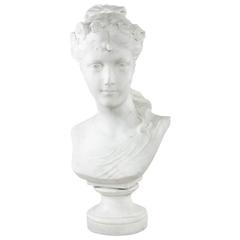 Late 19th Century French Marble Bust or Sculpture of a Young Woman, Signed 2
