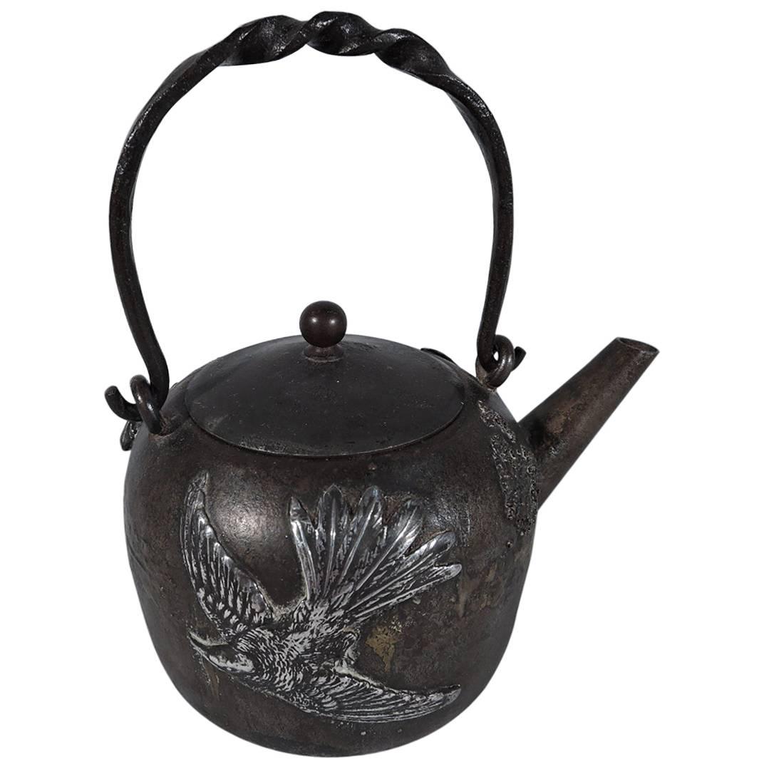 Rare Japonesque Mixed Metal Iron and Sterling Silver Teapot by Gorham