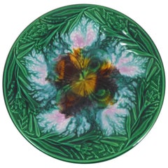19th English Majolica Clover and Lilies Plate