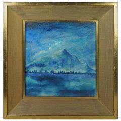 Retro Mid-20th Century Thalia Gage, Oil Painting Blue Mountain Landscape American 1960