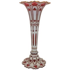 Wonderful Large Bohemian Gilt White Red Cut Crystal Glass Vase Gold Gilt Clover
