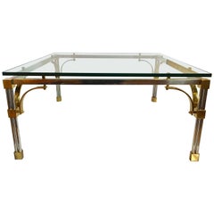 Tavolo da cocktail quadrato in metallo cromato e ottone in stile moderno di John Vesey