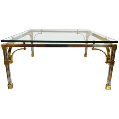 John Vesey Style Modern Mixed Brass & Chrome Metal Square Cocktail Table