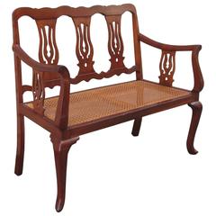 Antique 19th Century St.Croix Regency Mahogany and Cane Bench