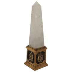 Wonderful French Ormolu Bronze Rock Crystal Patinated Base Floral Obelisk Spike