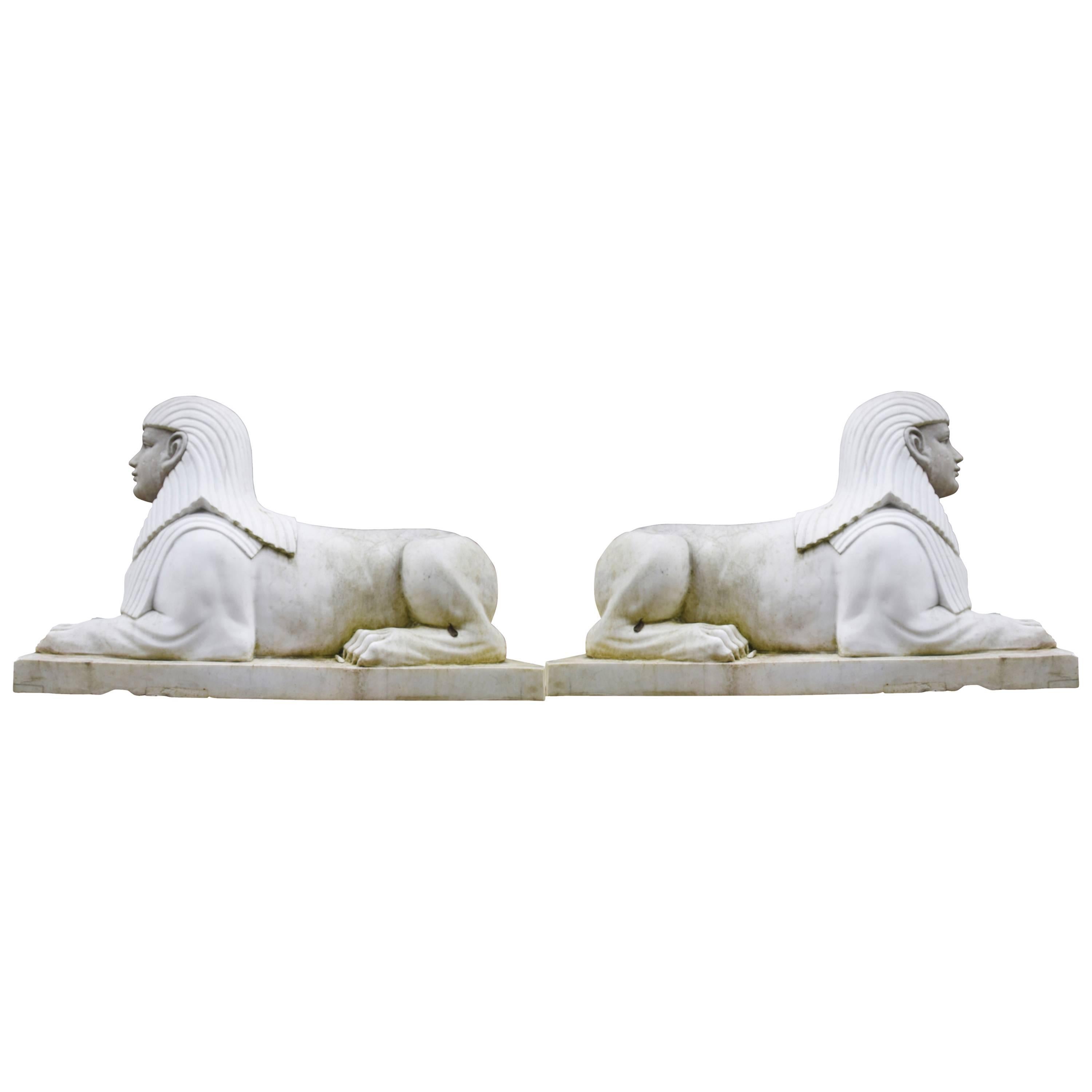 Pair of Large Stone Sphinxes Egyptian Sphinx Garden Statue For Sale
