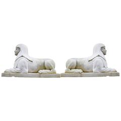 Pair of Large Stone Sphinxes Egyptian Sphinx Garden Statue