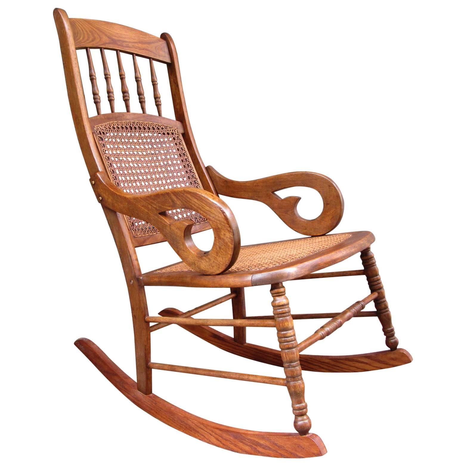 Mid-19th Century St. Croix Regency Mahogany and Cane Rocking Chair For Sale