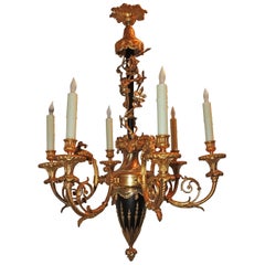 French Empire Neoclassical Six-Light Dore Bronze Goat Flower Chandelier