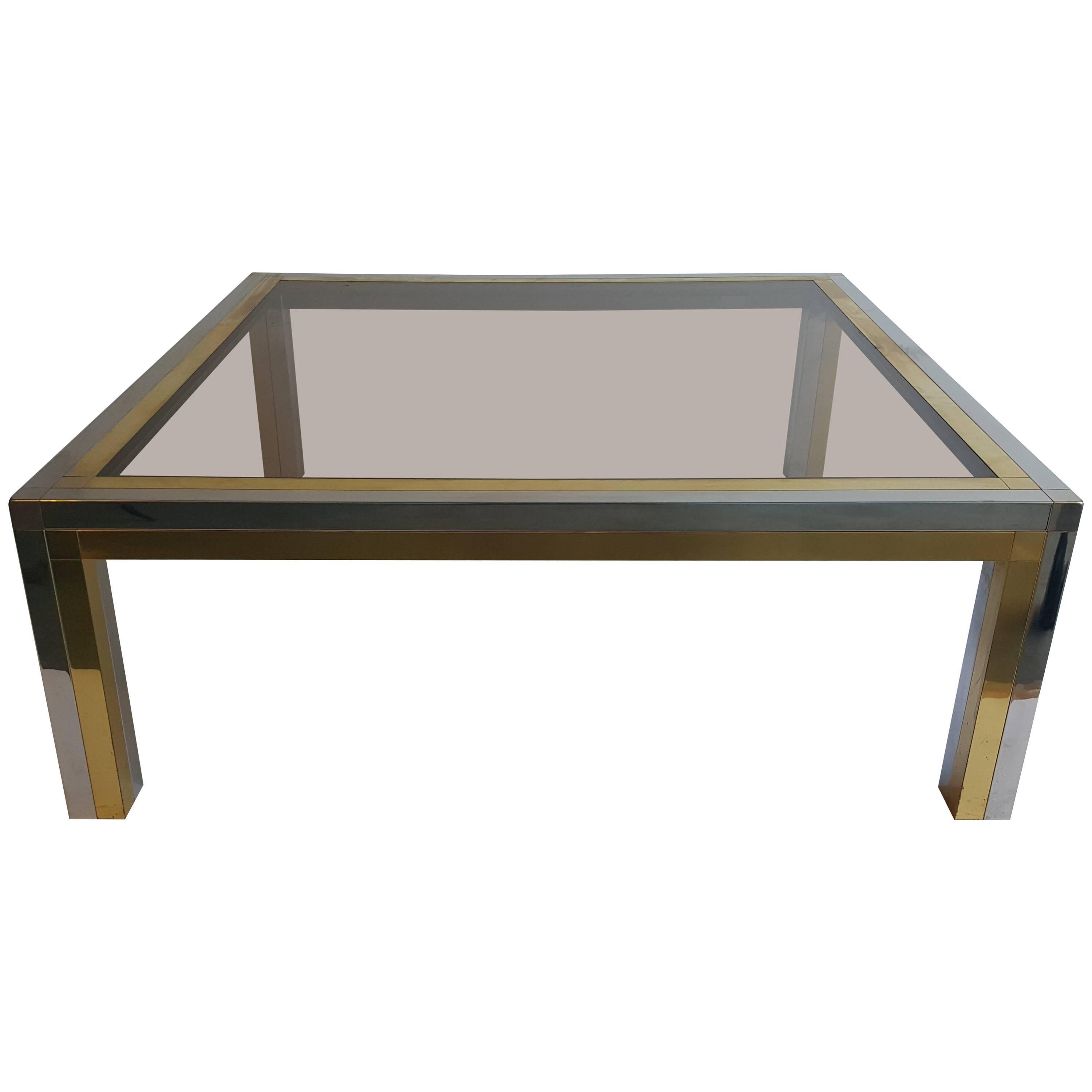 Chrome and Brass Frame Coffee Table For Sale