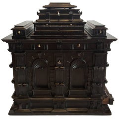 Spanish Baroque Wood Carved Ebonized Architectural Table Desk Top