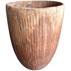 Hand-Carved Ecalyptus Wood Grain Collection Vessel