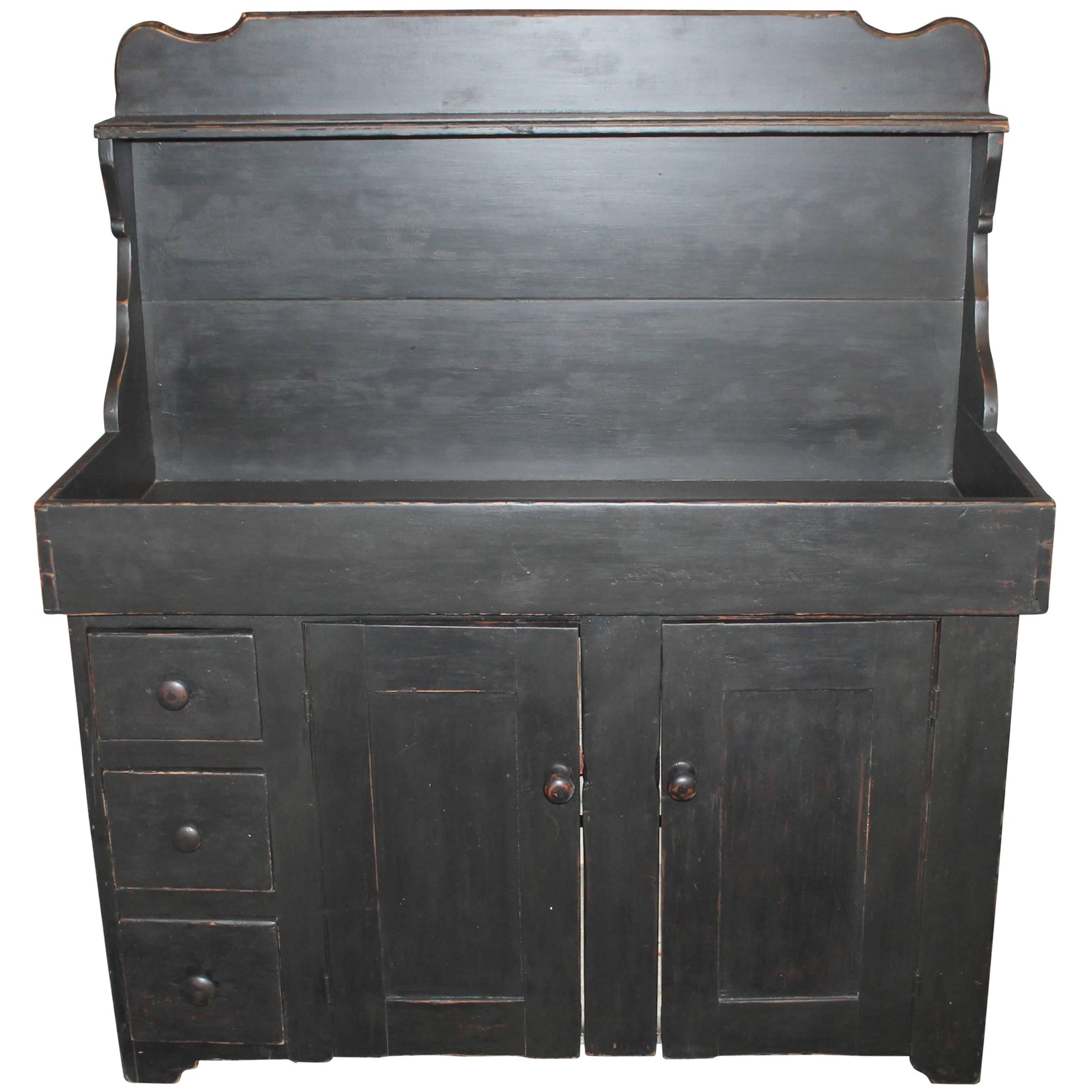 19th Century Lancaster County, Pennsylvania Black Painted High Back Dry Sink