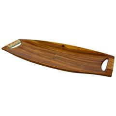 Solid Koa Wood Enlonged Gondola Tray with Rattan Handles