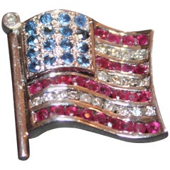 14-Karat White Gold and Gem Stones American Flag Pin