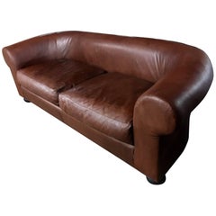 Large Ralph Lauren Brown Leather Modern Chesterfield Sofa with Rolled Arms