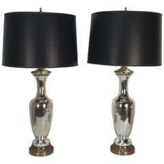 Large Pair of Tapering Mercury Glass Lamps