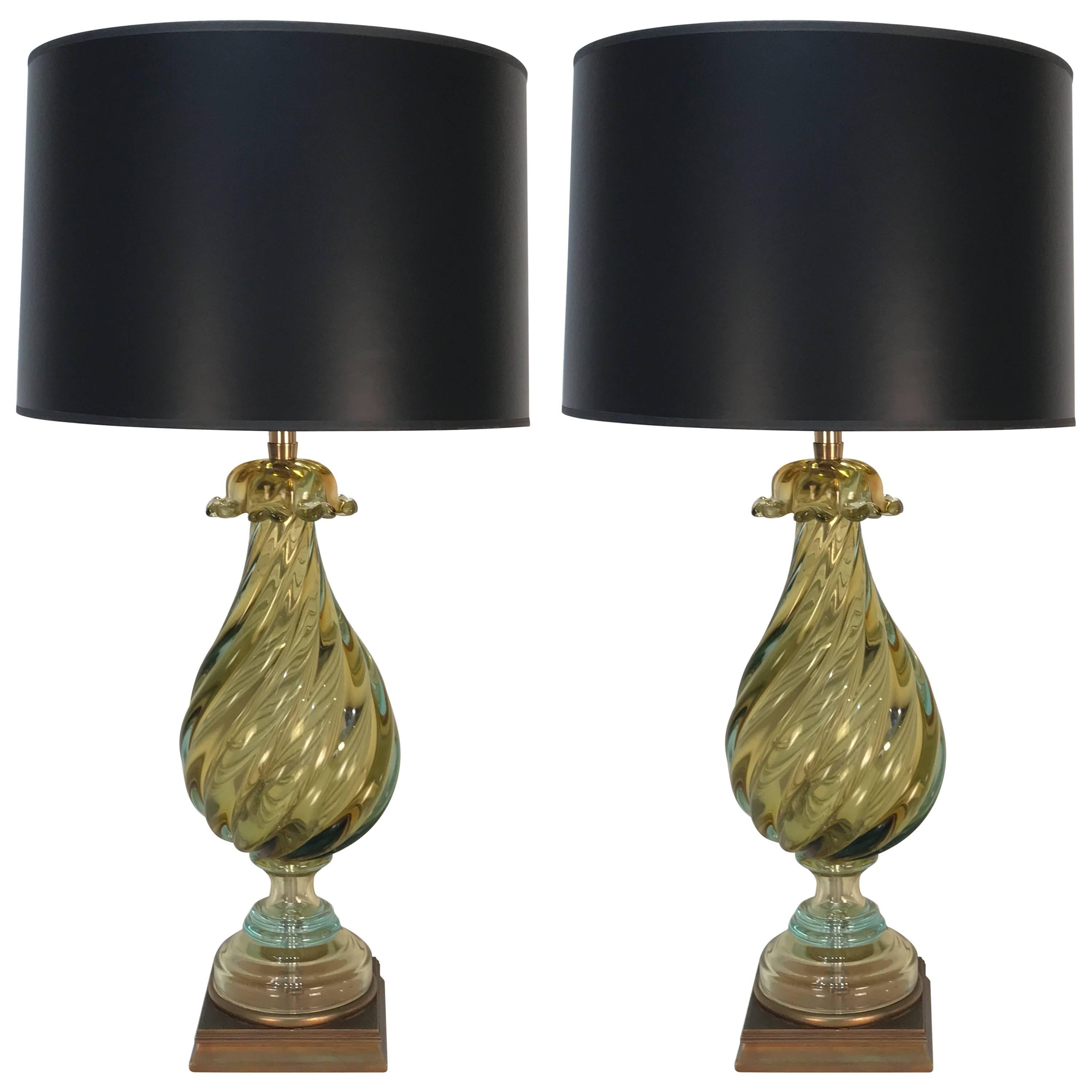 Pair of Stunning Gold Murano Glass Lamps