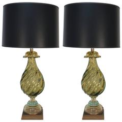 Pair of Stunning Gold Murano Glass Lamps